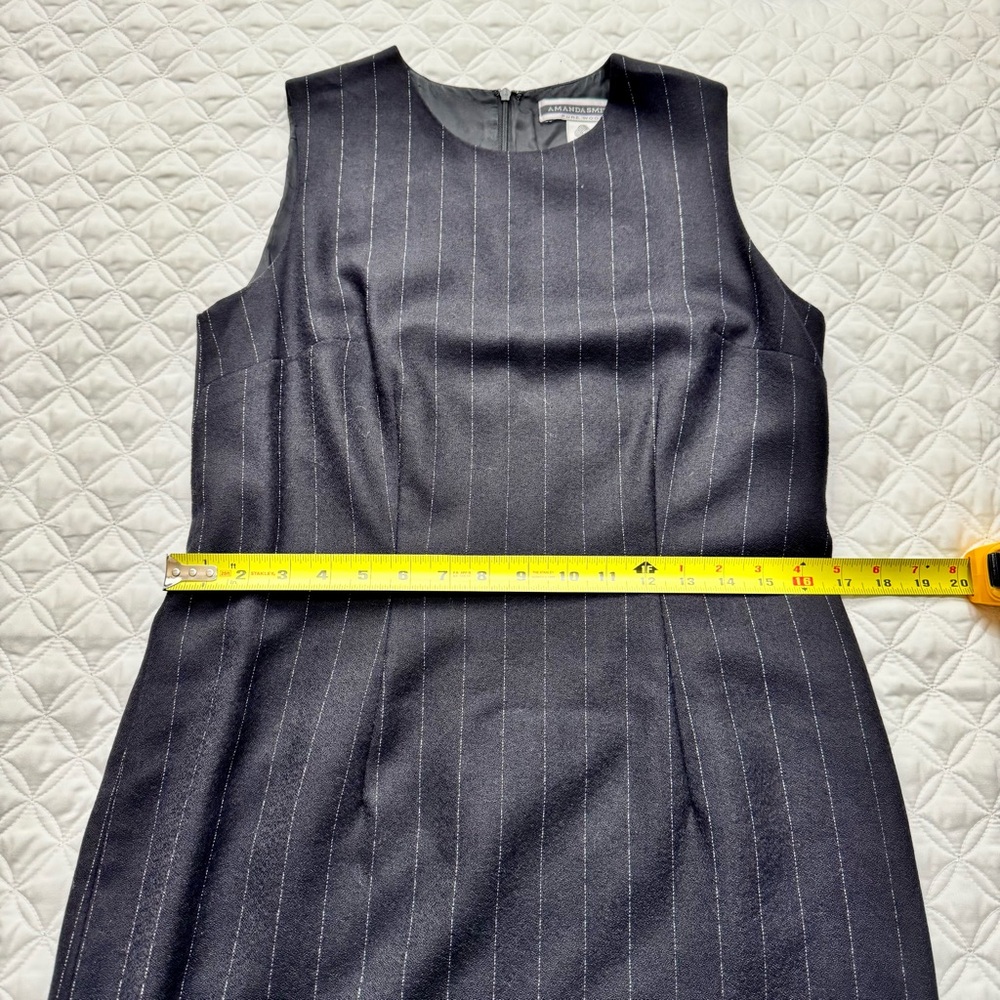 Amanda Smith 100% Pure Wool Navy Blue White Stripe Sheath Sleeveless Dress Sz 8 - Picture 5 of 15